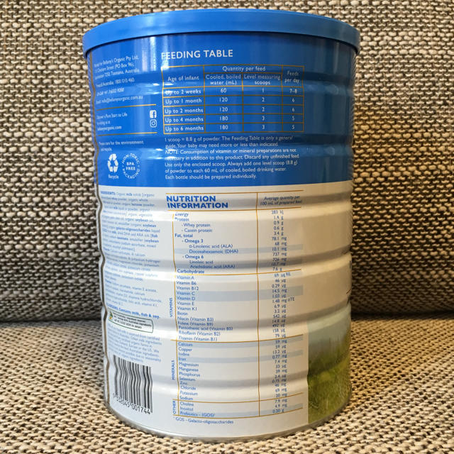 ベラミーズ オーガニック 粉ミルク ステップ1 (0～6ヶ月) 900g×2 キッズ/ベビー/マタニティの授乳/お食事用品(その他)の商品写真