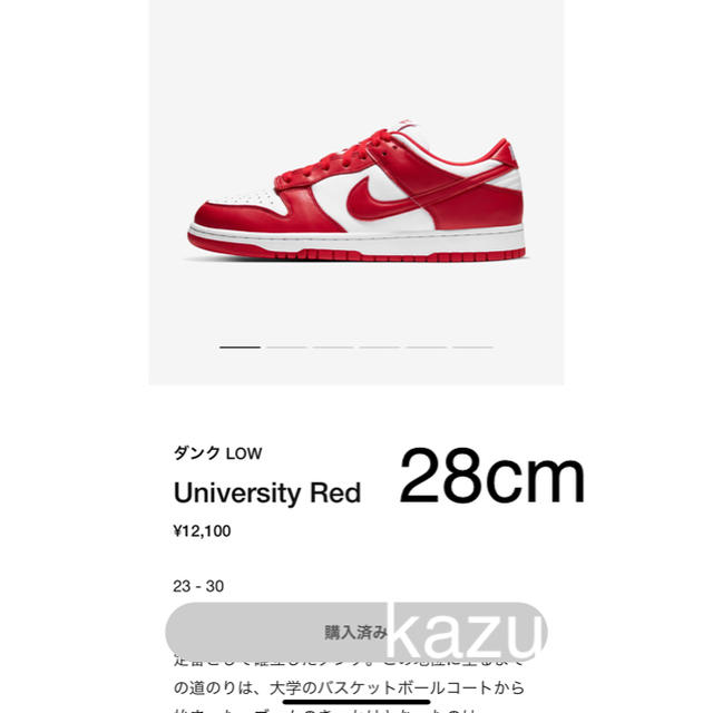 Nike dunk low university red 28cm