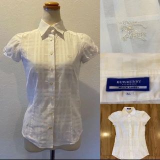 バーバリーブルーレーベル(BURBERRY BLUE LABEL)のBURBERRY バーバリー　シャドーチェック　ホース刺繍　半袖ブラウス36(シャツ/ブラウス(半袖/袖なし))