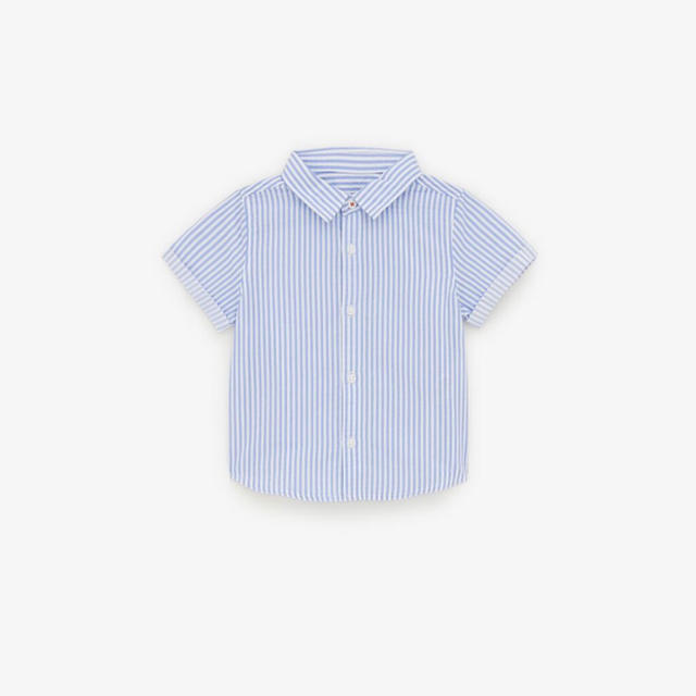 ZARA KIDS(ザラキッズ)の【ZARA baby】ザラ ベビー 半袖ストライプ柄シャツ80〜85 キッズ/ベビー/マタニティのキッズ服男の子用(90cm~)(ブラウス)の商品写真