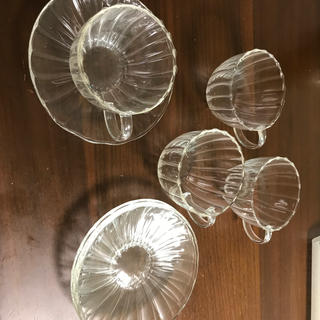 ティーカップ　ソーサー　透明　4組セット　グラス　カップ(グラス/カップ)