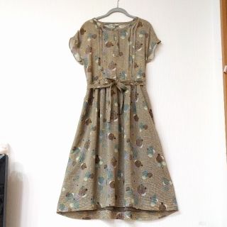 （美品）レトロドット柄シアーロングワンピース　ブラウン(ロングワンピース/マキシワンピース)