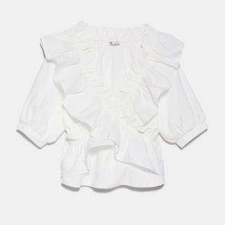 ザラ(ZARA)の【新品】ZARA フリル　トップス(シャツ/ブラウス(半袖/袖なし))