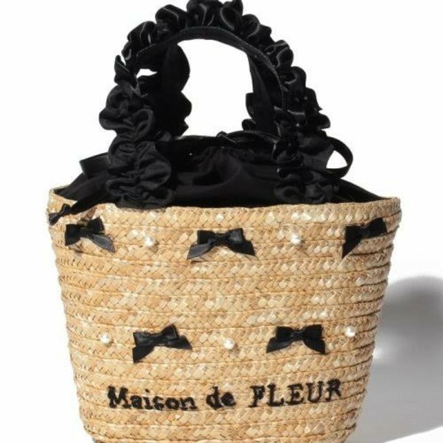 Maison de FLEUR(メゾンドフルール)のメゾン ド フルール　新品タグ付　パール　リボン　ミニ　かごバッグ　ブラック　黒 レディースのバッグ(かごバッグ/ストローバッグ)の商品写真