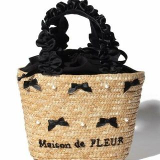 メゾンドフルール(Maison de FLEUR)のメゾン ド フルール　新品タグ付　パール　リボン　ミニ　かごバッグ　ブラック　黒(かごバッグ/ストローバッグ)