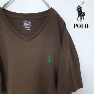 ポロラルフローレン(POLO RALPH LAUREN)のポロラルフローレン VネックTシャツ Sサイズ ブラウン ビッグシルエット(Tシャツ/カットソー(半袖/袖なし))