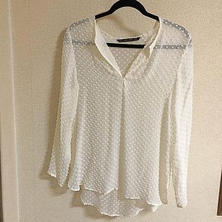 ザラ(ZARA)の★値下げ★ZARA☆ドット シアーブラウス 白 M(シャツ/ブラウス(長袖/七分))