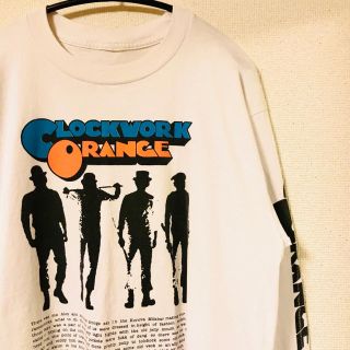 90s 時計仕掛けのオレンジ　映画　古着　Tシャツ　ロンT  袖プリント　白(Tシャツ/カットソー(半袖/袖なし))