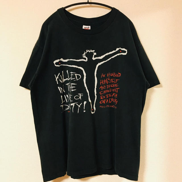 90s キリスト　宗教　十字架　ヴィンテージ  古着　Tシャツ　黒　アメリカ製 メンズのトップス(Tシャツ/カットソー(半袖/袖なし))の商品写真