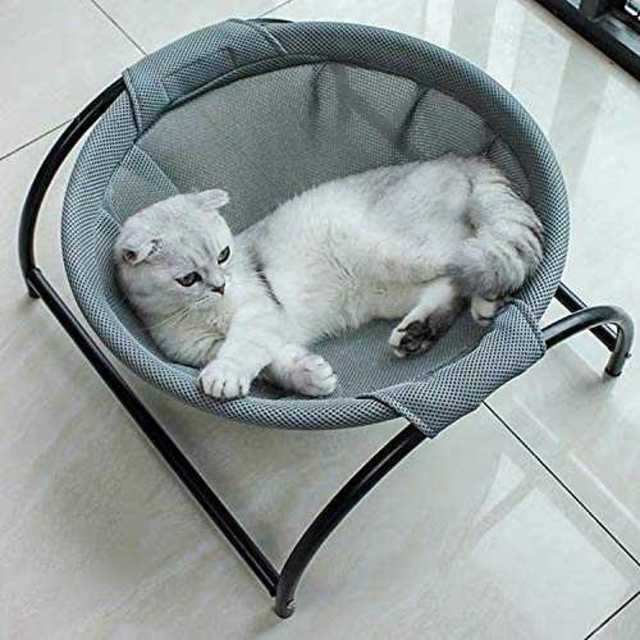 グレー猫ベッド JUNSPOW犬猫用ベッド ペットハンモックベッド 自立式 猫寝