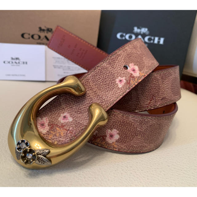 34,560円新品COACH フローラルプリントシグネチャーリバーシブルベルト