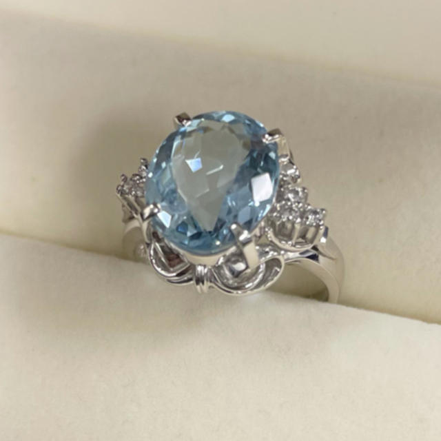 稀少 大粒アクアマリン 3.50ct pt900 刻印 指輪 9号 BOX 鑑別 レディースのアクセサリー(リング(指輪))の商品写真