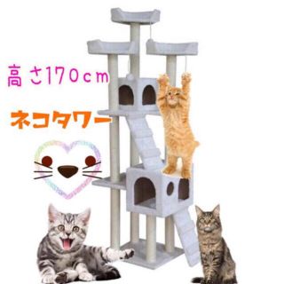 キャットタワー  ホワイト 猫 Cat Tower ワイドサイズ 高さ170cm(猫)