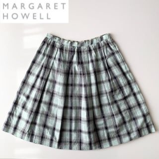 マーガレットハウエル(MARGARET HOWELL)の美品 マーガレットハウエル コットンリネン チェックスカート Ⅲ MHL.(ひざ丈スカート)