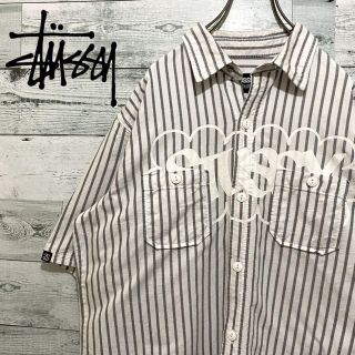 ステューシー(STUSSY)の【人気】ステューシー☆ビッグロゴ ストライプ ワンポイントロゴ 半袖シャツ(シャツ)