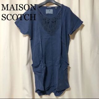 スコッチアンドソーダ(SCOTCH & SODA)のMAISON SCOTCH ＊インディゴ染め 半袖　ひざ丈ワンピース(ひざ丈ワンピース)