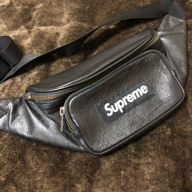 新品 17SS Supreme Leather Waist Bag Black