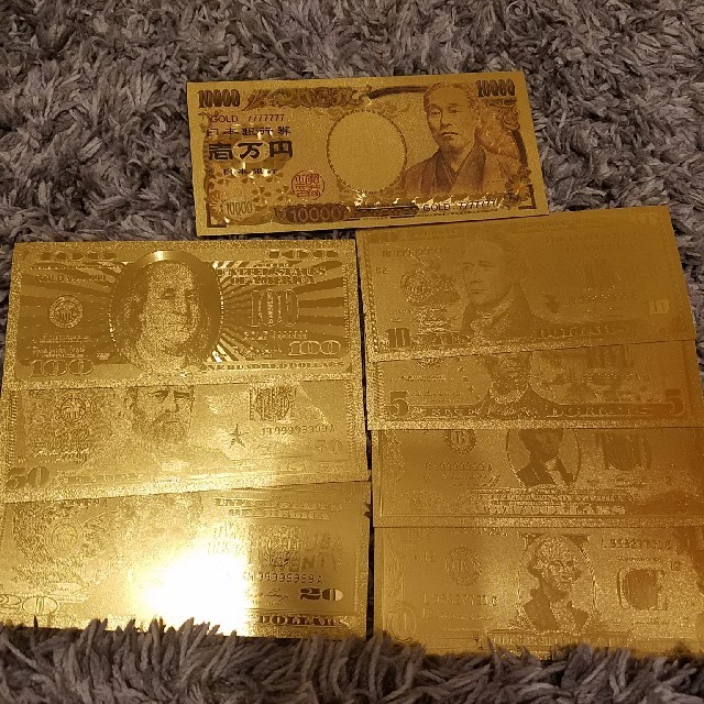 金箔　札　ドル札　風水　金運　1+7枚 エンタメ/ホビーの美術品/アンティーク(貨幣)の商品写真