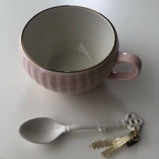 カフェオレボウル　スプーン　セット　マグカップ　ピンク　カップ　送料無料(グラス/カップ)