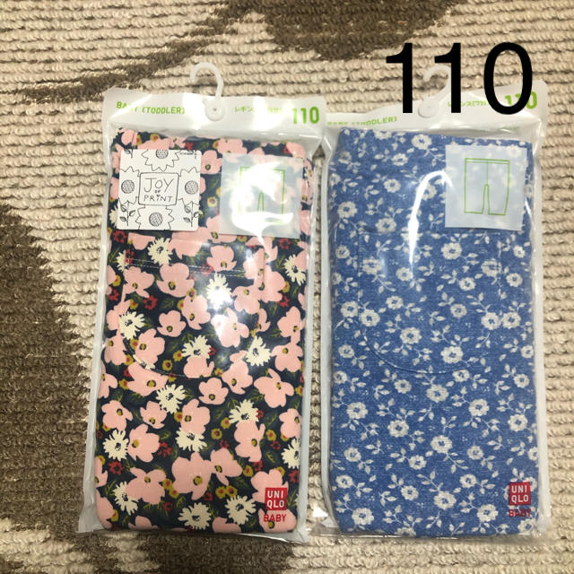 UNIQLO(ユニクロ)の新品　ユニクロ　レギンス　7分丈　JoyofPRINT・フラワー　110  2点 キッズ/ベビー/マタニティのキッズ服女の子用(90cm~)(パンツ/スパッツ)の商品写真