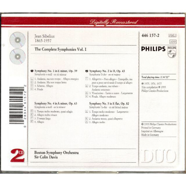 PHILIPS(フィリップス)の2CD  シベリウス 交響曲集（第1・2・4・5番）コリン・デイヴィスBSO エンタメ/ホビーのCD(クラシック)の商品写真