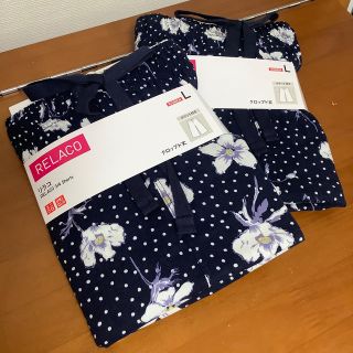 ユニクロ(UNIQLO)のユニクロ リラコ クロップド丈 69ネイビー 花柄ドット 2枚組(クロップドパンツ)