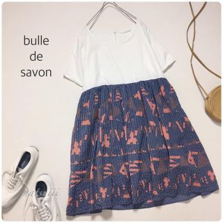 ビュルデサボン(bulle de savon)のビュルデサボン . 三角 ストライプ 切り替え ワンピース(ひざ丈ワンピース)