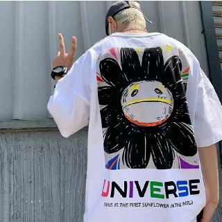 オーバーサイズ 韓流 ストリート アゲ花 半袖 Tシャツ バックプリント 人気(Tシャツ/カットソー(半袖/袖なし))