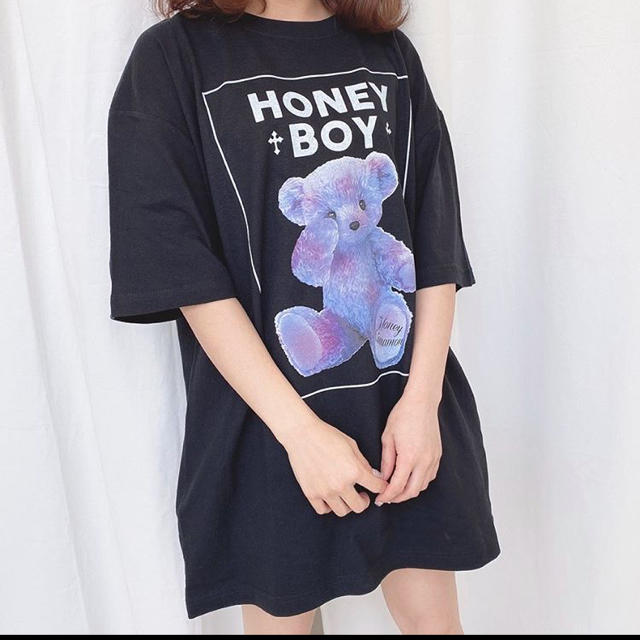 Honey Cinnamon(ハニーシナモン)の Honey Cinnamon  タイダイ　teddyTシャツ　XL　ブラック　 レディースのトップス(Tシャツ(半袖/袖なし))の商品写真