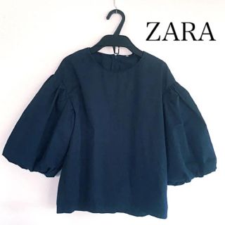 ザラ(ZARA)のZARA パフスリーブブラウス　ネイビー(シャツ/ブラウス(半袖/袖なし))