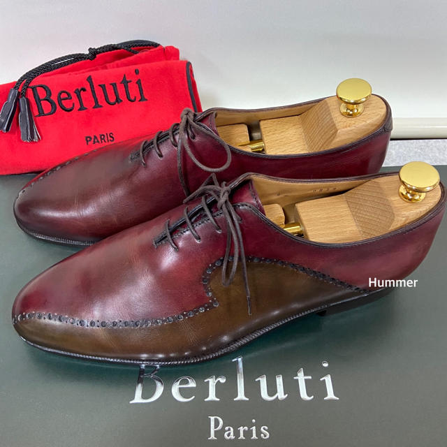 【美品】Berluti　アレッサンドロ　パンチング切替レザー　茶×灰　10