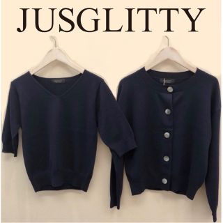 ジャスグリッティー(JUSGLITTY)のジャスグリッティーJUSGLITTY Vネックプルオーバーアンサンブル ネイビー(アンサンブル)