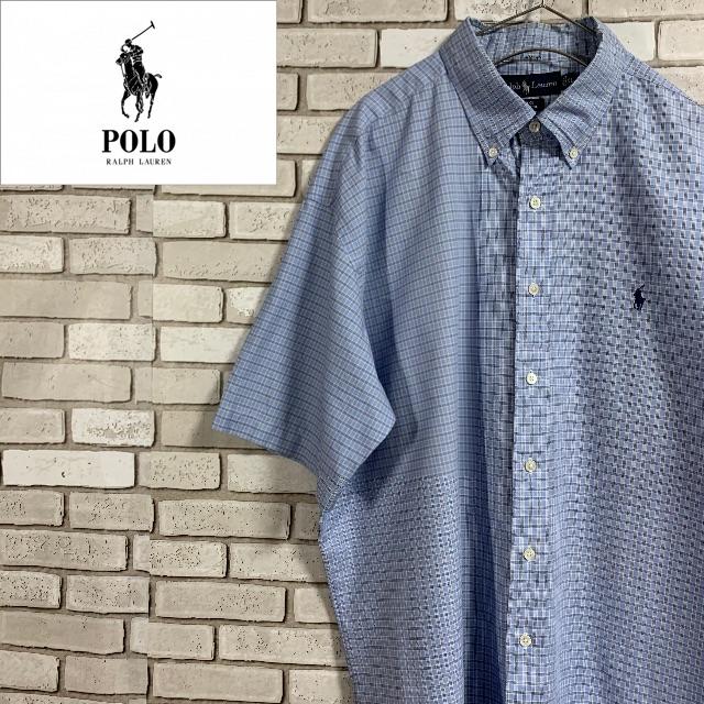 POLO RALPH LAUREN(ポロラルフローレン)のPOLO ラルフローレン ライトブルーチェックBD半袖シャツ ポニーロゴ刺繍 メンズのトップス(シャツ)の商品写真