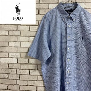 ポロラルフローレン(POLO RALPH LAUREN)のPOLO ラルフローレン ライトブルーチェックBD半袖シャツ ポニーロゴ刺繍(シャツ)