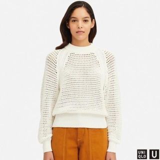 ユニクロ(UNIQLO)のメッシュオーバーサイズセーター（長袖）ホワイト　Ｌ　ユニクロユー(ニット/セーター)