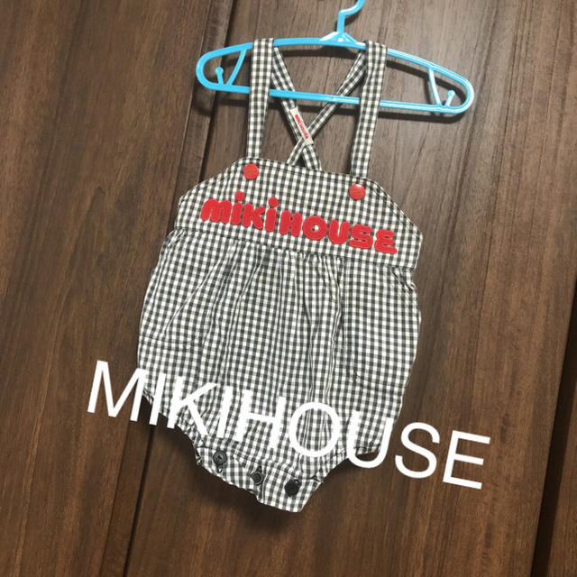 mikihouse(ミキハウス)のミキハウス　ダルマ　オーバーオール　ギンガムチェック キッズ/ベビー/マタニティのベビー服(~85cm)(ロンパース)の商品写真