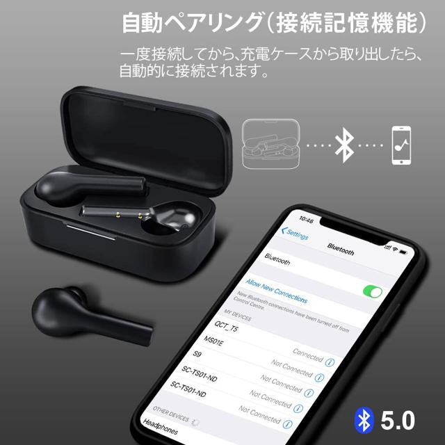 bluetooth イヤホン 左右分離型 ワイヤレス イヤホン 最大25時間再生 スマホ/家電/カメラのオーディオ機器(ヘッドフォン/イヤフォン)の商品写真