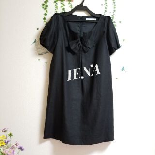 イエナ(IENA)の【美品】IENA＊リボン＊黒＊リネン＊ワンピース(ひざ丈ワンピース)