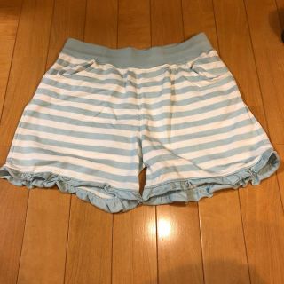 レディース ルームパンツ　ショート　M ボーダー　白×ミント(ルームウェア)