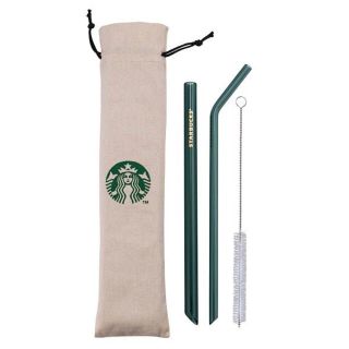 スターバックスコーヒー(Starbucks Coffee)のスターバックス：緑　ストロー　ポーチ付き ロゴ　台湾　スタバ　ガラス(収納/キッチン雑貨)