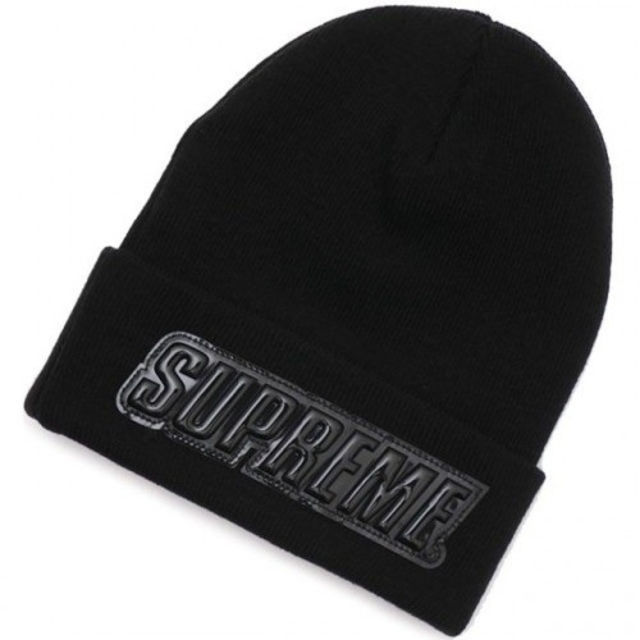 Supreme Raised Patent Logo Beanie Black