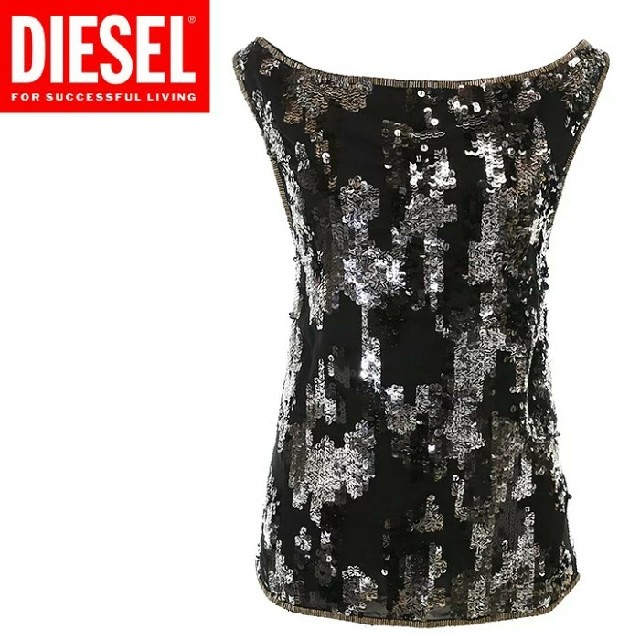 DIESEL(ディーゼル)の定価37,400円 DIESEL スパンコール 背中開き タンク ノースリーブ レディースのトップス(タンクトップ)の商品写真