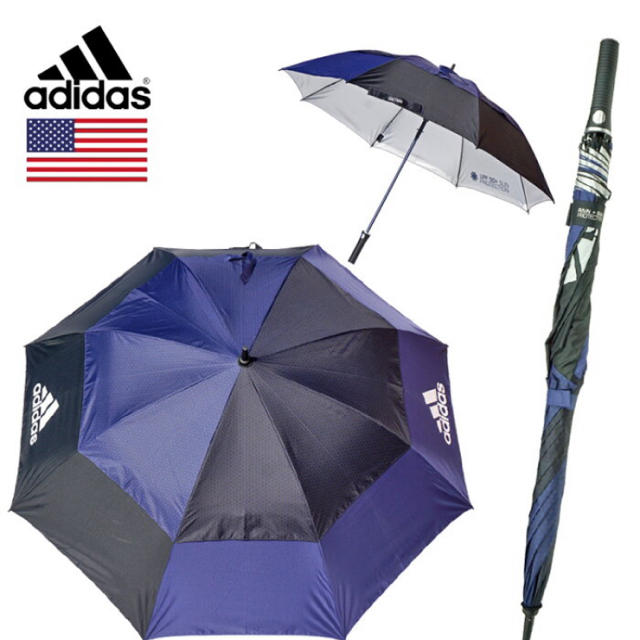 adidas(アディダス)のアディダス ダブルキャノピーUVネイビー137cm新品 ゴルフ傘 晴雨兼用 スポーツ/アウトドアのゴルフ(その他)の商品写真