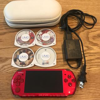 プレイステーションポータブル(PlayStation Portable)のpsp-3000 本体 ソフト4本 充電器 ケース(携帯用ゲーム機本体)