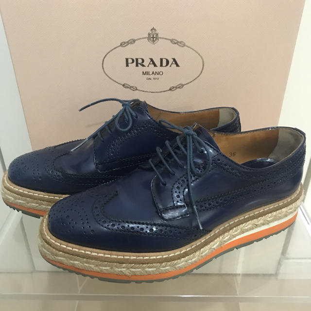 PRADA プラダ　エスパドリーユ　ウィングチップシューズ　ローファー　36