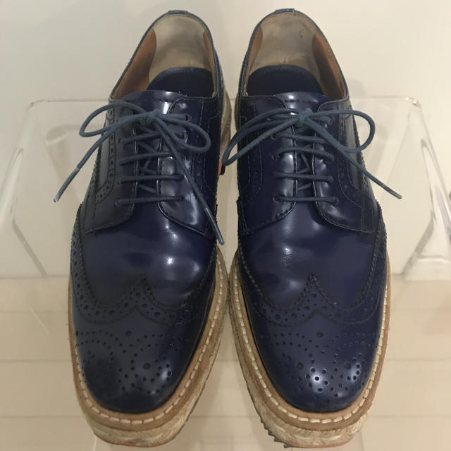 PRADA ウイングチップ エスパドリーユ 厚底 ネイビー - ローファー/革靴