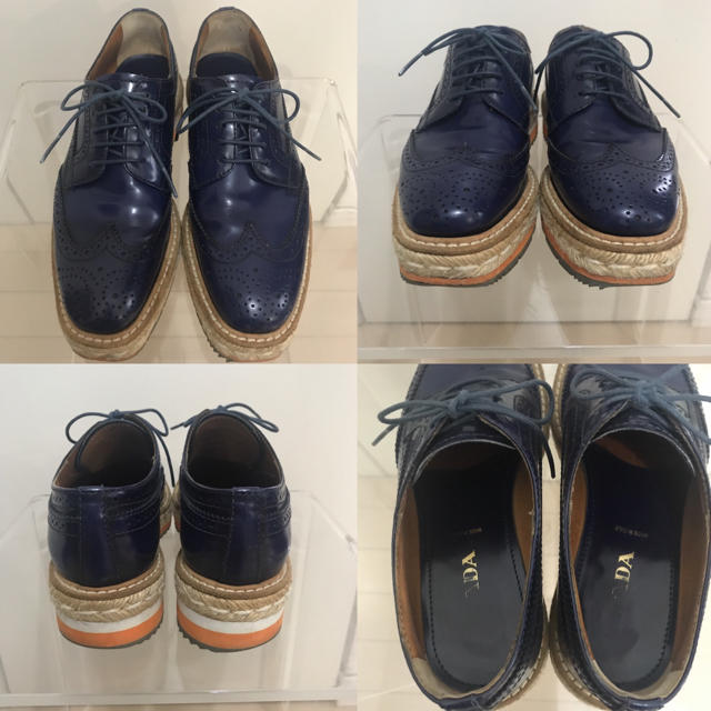 PRADA ウイングチップ エスパドリーユ 厚底 ネイビー - ローファー/革靴