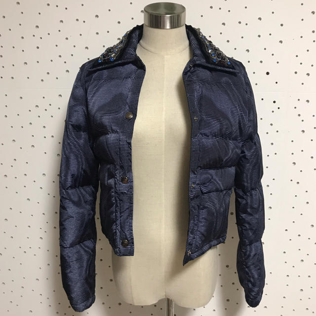 本物 美品 コレクションモデル プラダ 装飾ビジュー付 ダウンジャケット 38