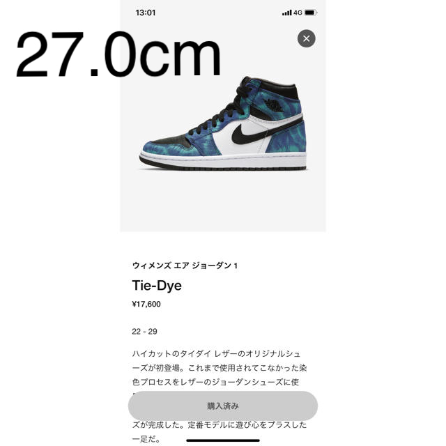 タイダイNIKE WMNS AIR JORDAN 1 Tie-Dye 27cm 新品