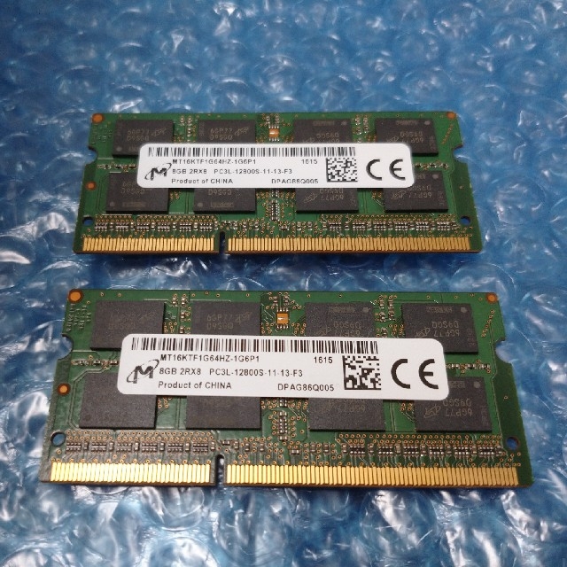 ラップトップ用DDR3Lメモリ 8GB x 2枚 PC3L-12800S